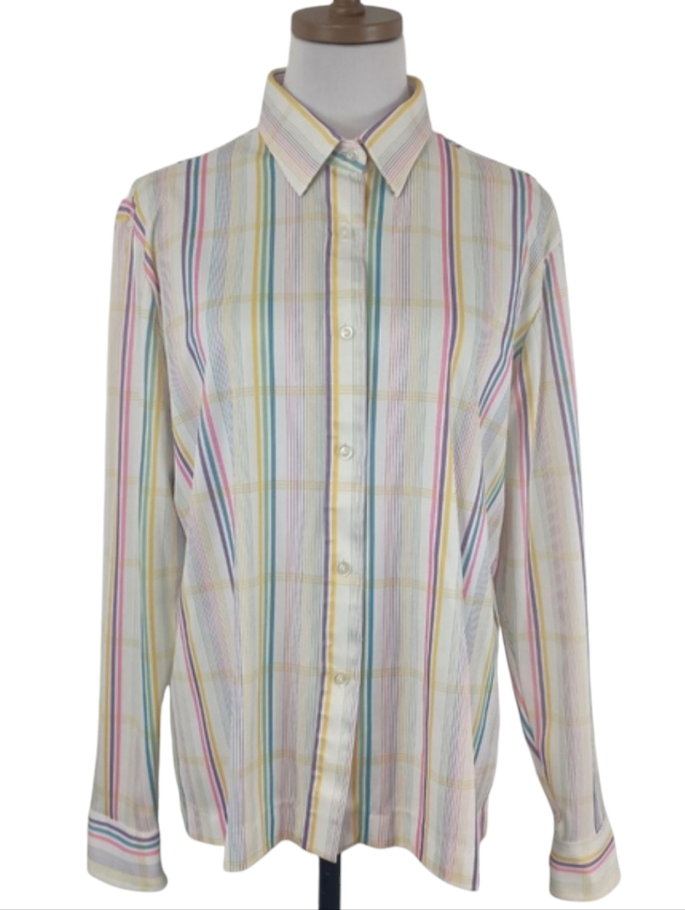Vintage 70s Sears Women's Multicolored Plaid Plus Size Long Sleeve Top size 20